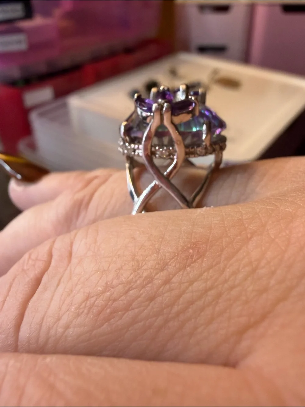 Mystic Topaz and Amethyst Cocktail Ring - Silver